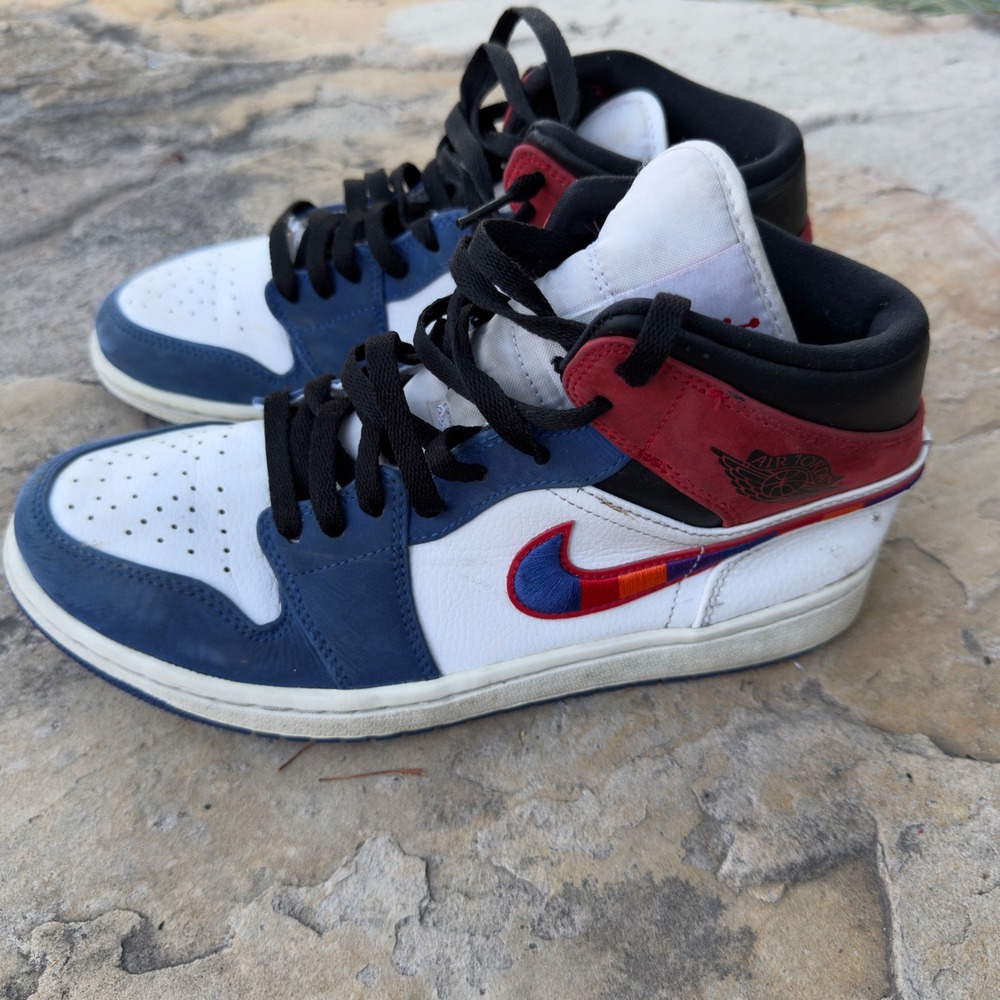 Nike Air Jordan 1 Mid SE Multi-Color Swoosh Men 7.5 Blue Red White 852542-146